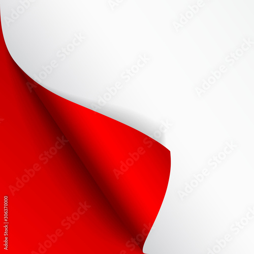 Paper page with curled corner and shadow. Template for your design. Set. Vector illustration