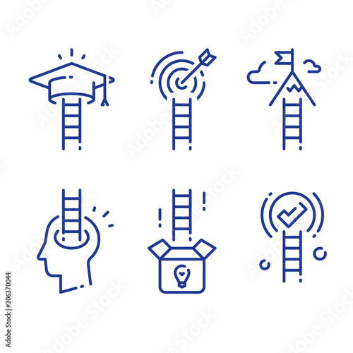 Ladder to success concept, next level self improvement, capacity building, reaching goal, think outside the box