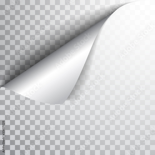 Paper page with curled corner and shadow. Template for your design. Set. Vector illustration