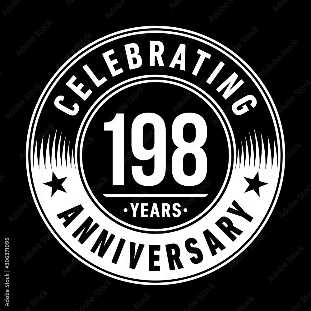 198 years anniversary celebration logo template. One hundred ninety eight years vector and illustration.