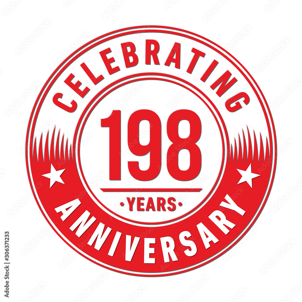 198 years anniversary celebration logo template. One hundred ninety eight years vector and illustration. 198 years anniversary celebration logo template. One hundred ninety eight years vector and illustration.