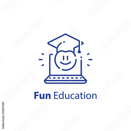 Emoticon and education concept, fun learning, preschool preparation, online study