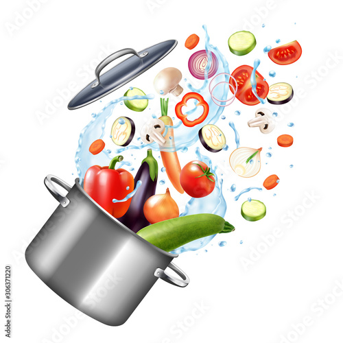 Vegetables Pot Realistic Composition