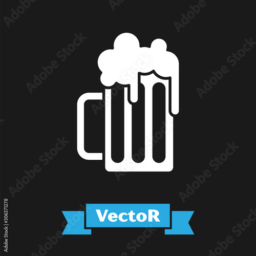 White Wooden beer mug icon isolated on black background. Vector Illustration