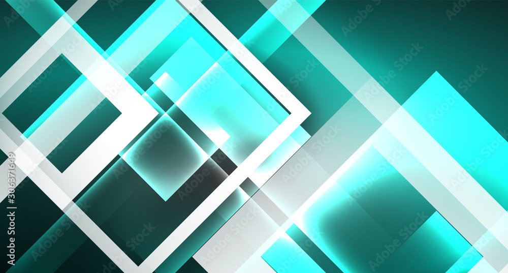 Fototapeta premium Neon shiny color squares on black, modern template