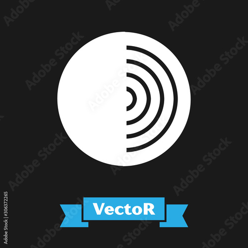 White Earth structure icon isolated on black background. Geophysics concept with earth core and section layers earth. Vector Illustration