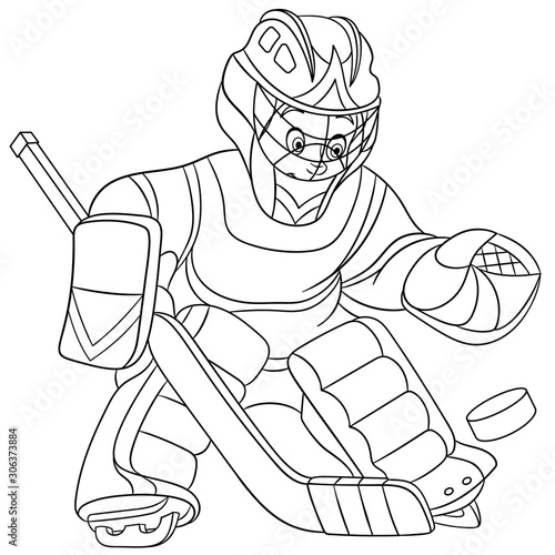 coloring page with boy hockey player