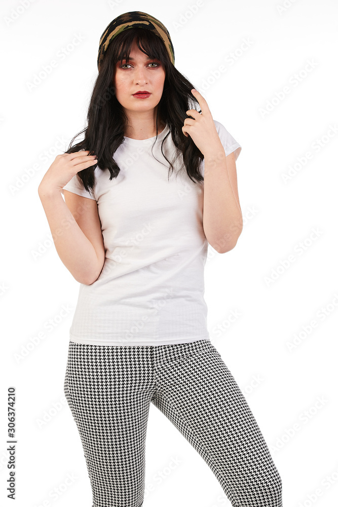 Blank t-shirt mock-up - Grunge, rock punk girl ready for your design Blank t-shirt mock-up - Grunge, rock punk girl ready for your design