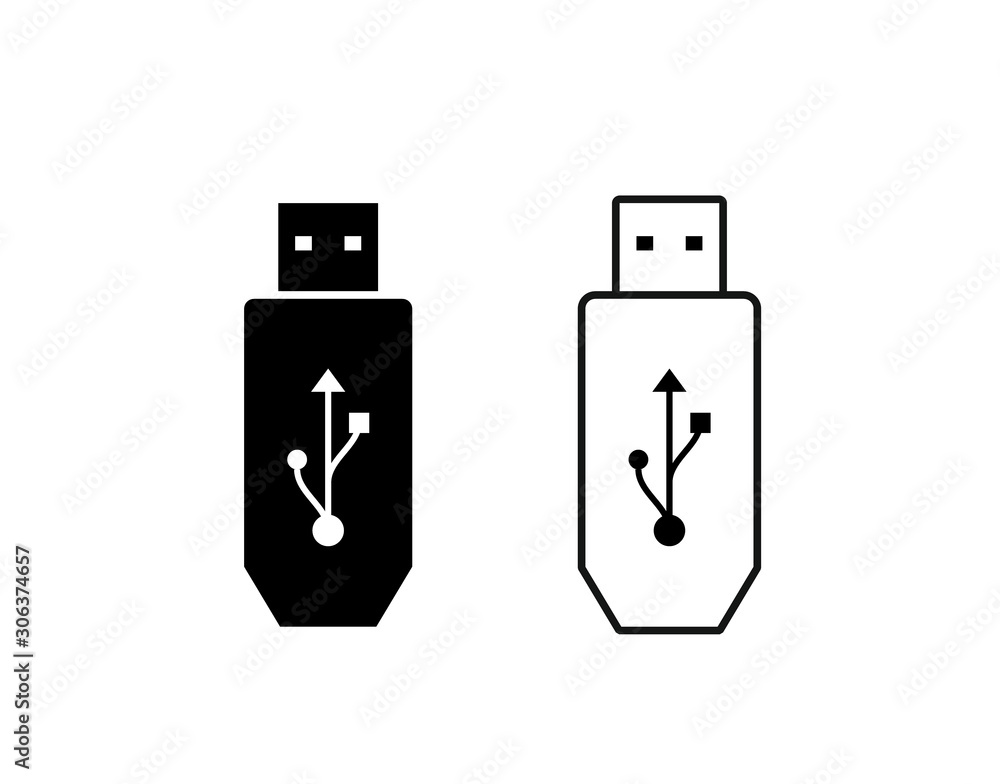 USB speed connector cable or USB stick art sign, logo or Apps, logo, sign or website vector in black white isolated. Stock Vector | Adobe Stock