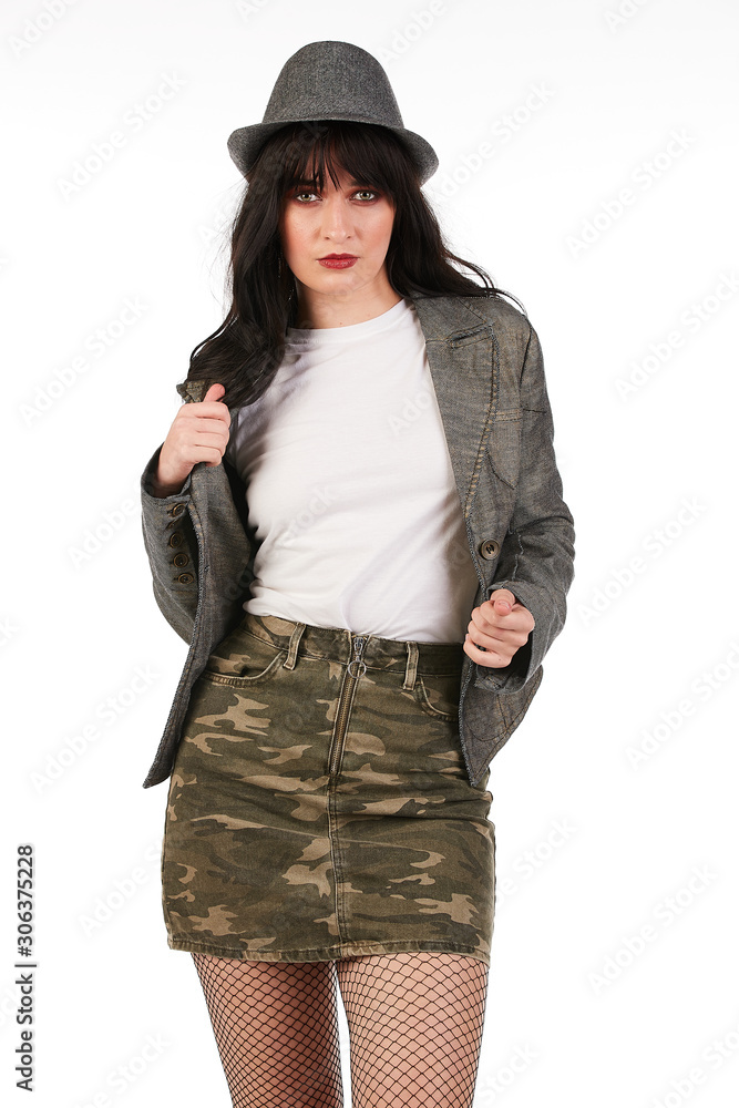 Blank t-shirt mock-up - Grunge, rock punk girl ready for your design Blank t-shirt mock-up - Grunge, rock punk girl ready for your design