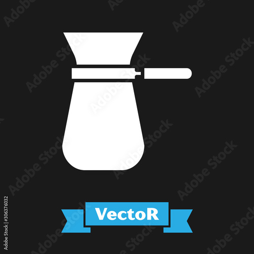 White Coffee turk icon isolated on black background. Vector Illustration