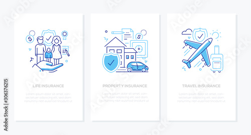 Types of insurance - line design style banners set photo