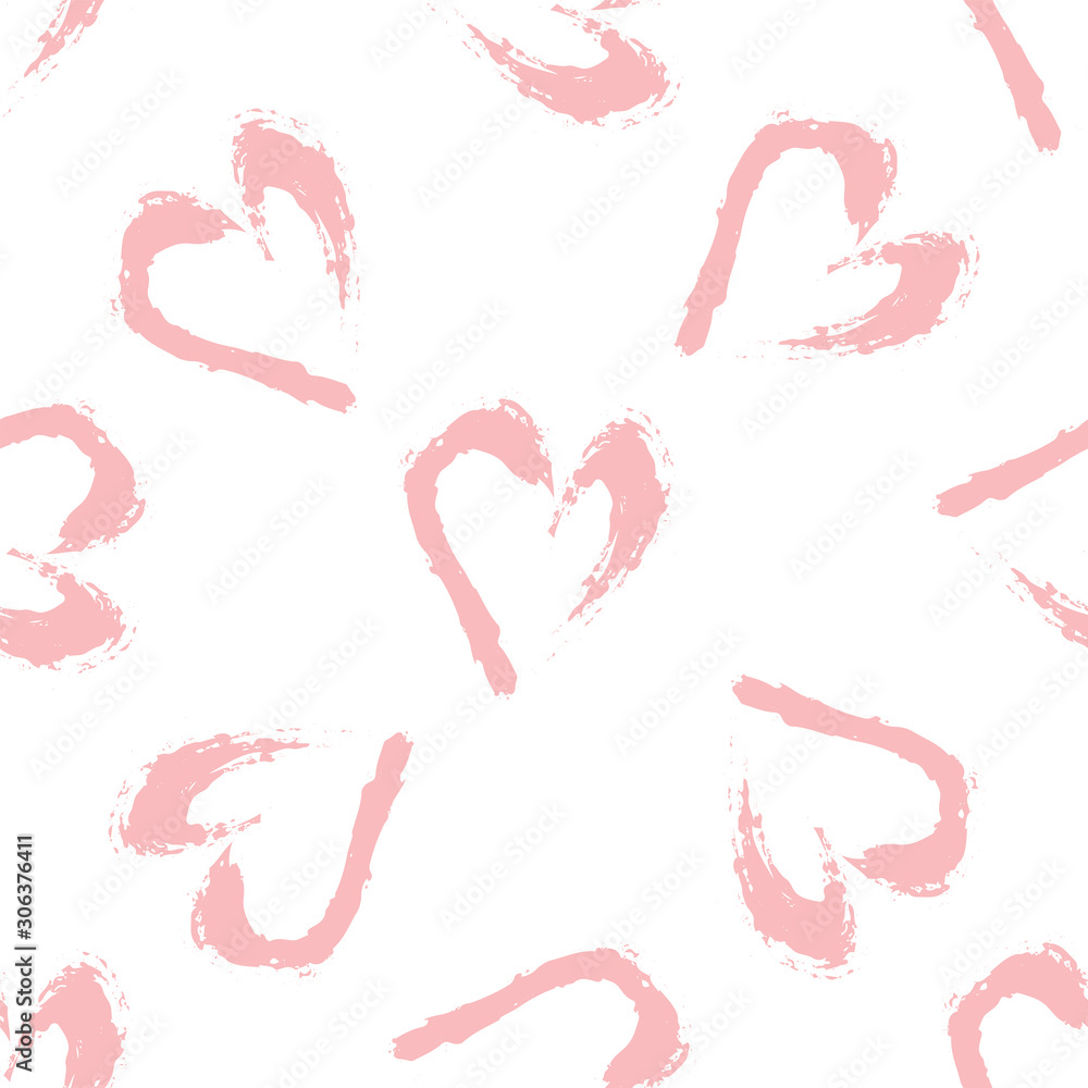 Seamless with pink hearts brush stains and textures. Grunge dirty shapes and silhouettes for your design.Vector iilustration on white background. Seamless with pink hearts brush stains and textures. Grunge dirty shapes and silhouettes for your design.Vector iilustration on white background.