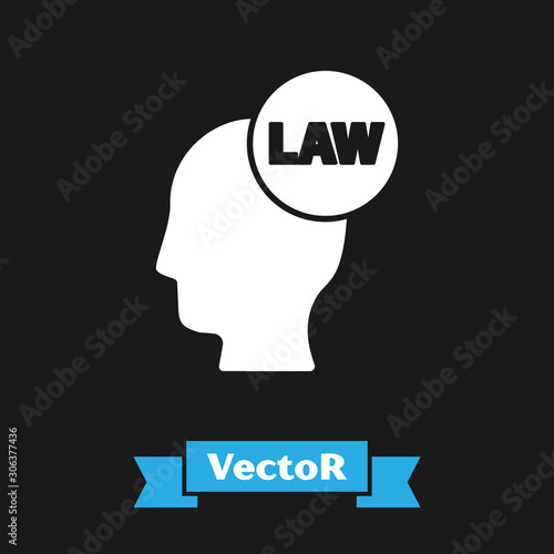 White Head with law icon isolated on black background. Vector Illustration