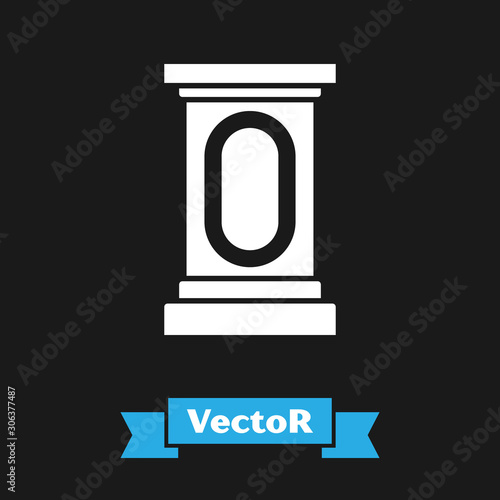 White Stage stand or debate podium rostrum icon isolated on black background. Conference speech tribune. Vector Illustration