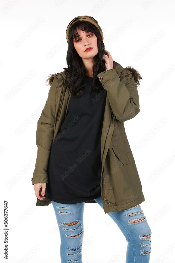 Blank t-shirt mock-up - Grunge, rock punk girl ready for your design Blank t-shirt mock-up - Grunge, rock punk girl ready for your design