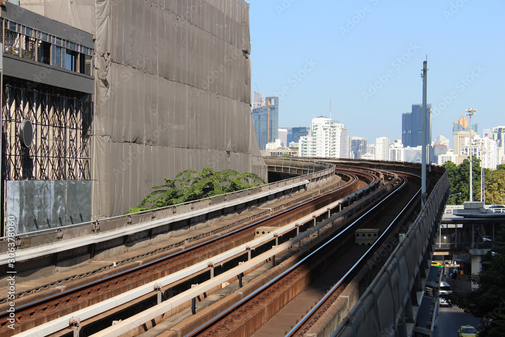 Fototapeta premium Sky train tracks in Bangkok, Thailand