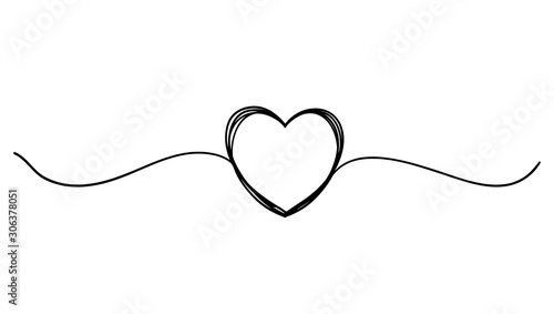 Tangled grunge round scribble hand drawn heart with thin line, divider shape. continuous line style vector isolated