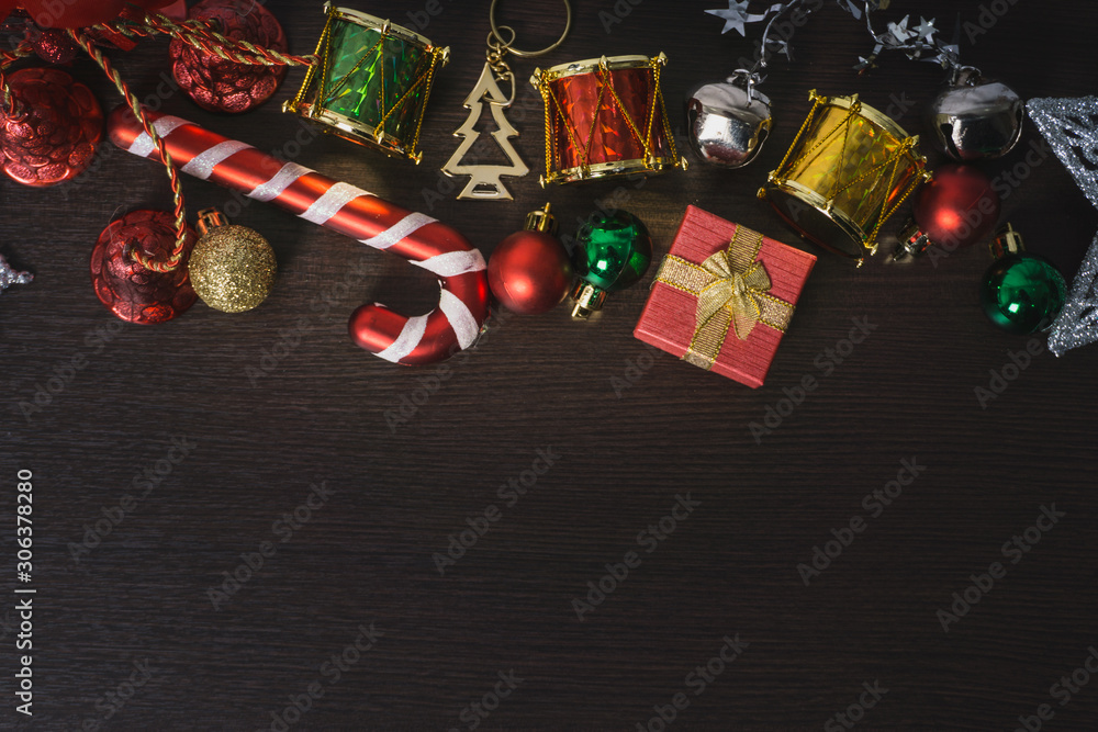 Christmas holidays composition on white wooden background with Christmas decoration and copy space for your text.