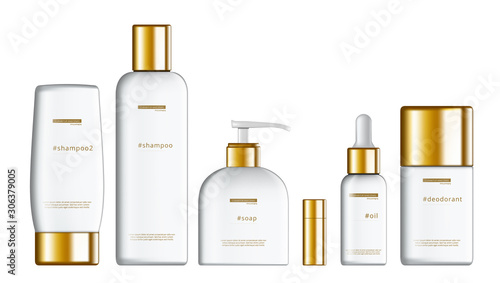 Set Of Six Transparent Cosmetic Tubes On White