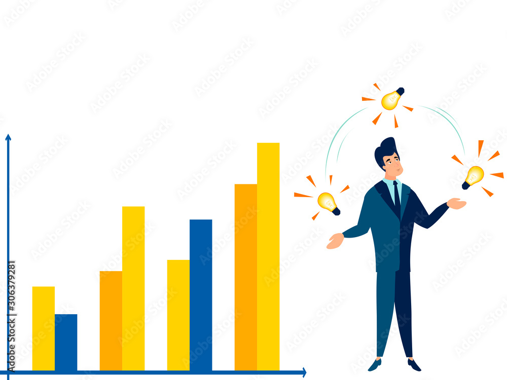 The level of income and expenses. Successful juggling ideas for business. Flat style. Cartoon raster The level of income and expenses. Successful juggling ideas for business. Flat style. Cartoon raster