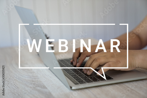 Business woman's using laptop computer with webinar e-learning training business internet connection technology webcast concept.