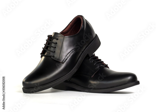Men fashion black shoes isolated on white background.