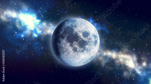 Full moon in high resolution on space background. © Bikej Barakus