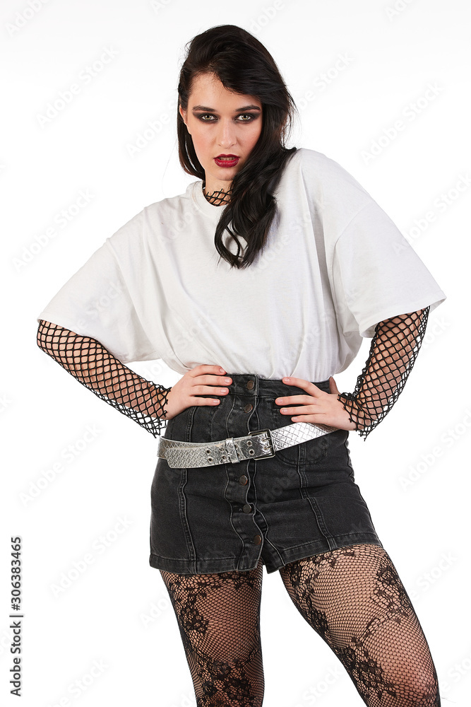 Blank t-shirt mock-up - Biker rock fashion girl ready for your design Blank t-shirt mock-up - Biker rock fashion girl ready for your design