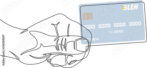 Hand Holding a Credit Card One Continuous Line Abstract Vector Illustration