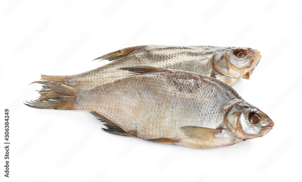 Tasty dried fish isolated on white. Seafood