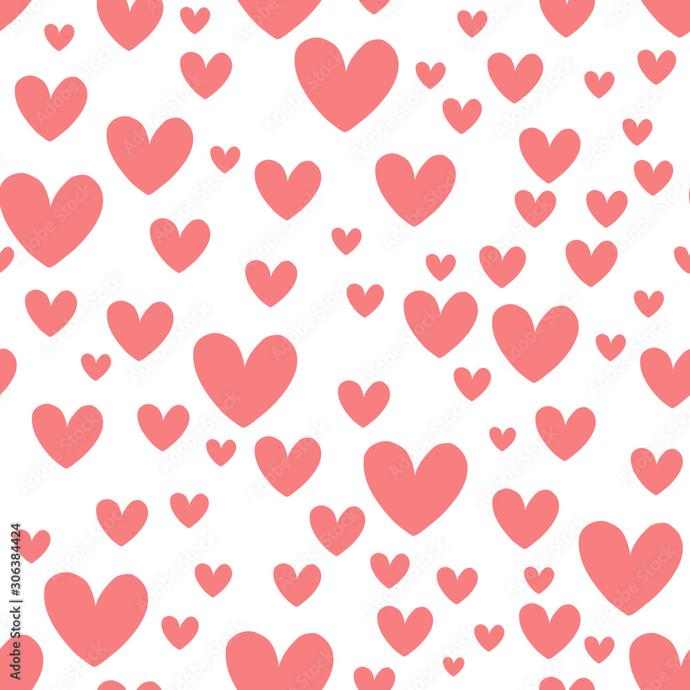 Pink heart seamless pattern on white background vector. Minimalist style pattern of hearts. Illustration