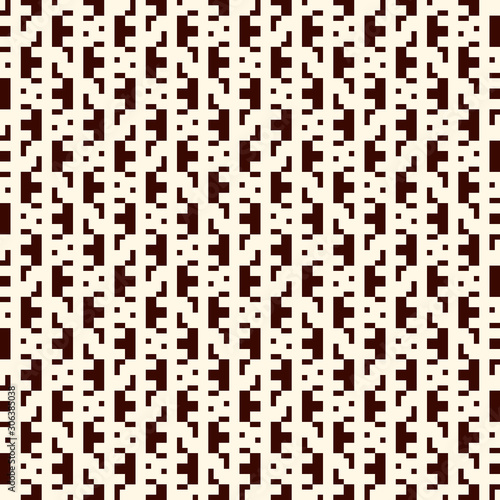 Repeated creative puzzle mosaic. Geometric seamless pattern design. Pixel art surface texture. Contemporary camouflage