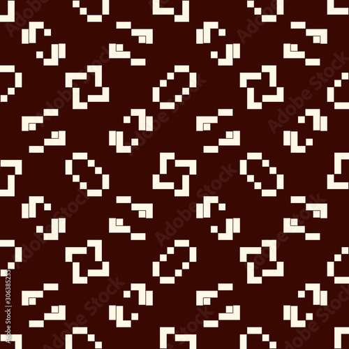 Repeated creative puzzle mosaic. Geometric seamless pattern design. Pixel art surface texture. Contemporary camouflage