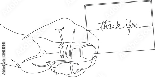 Hand Holding a Thank You Card One Continuous Line Vector Graphic Abstract Illustration