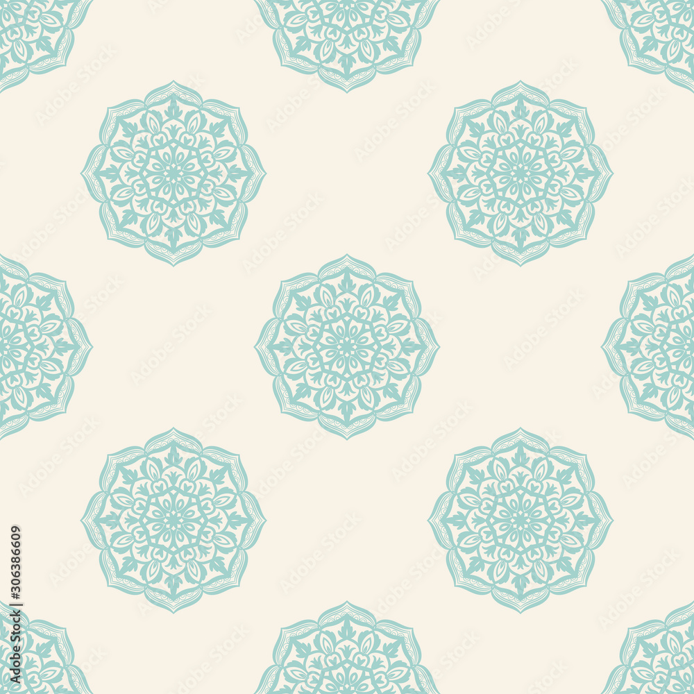 Abstract seamless pattern with mandala flower. Mosaic, tile. Floral background. Vector illustration. Abstract seamless pattern with mandala flower. Mosaic, tile. Floral background. Vector illustration.