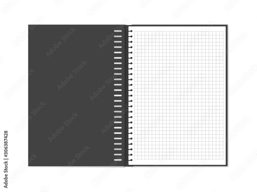 Vector illustration of open block note with square grid. Empty notepad with copy space isolated on white. Blank notepaper can be used as a mock up, background or template. Eps 10. Vector illustration of open block note with square grid. Empty notepad with copy space isolated on white. Blank notepaper can be used as a mock up, background or template. Eps 10.