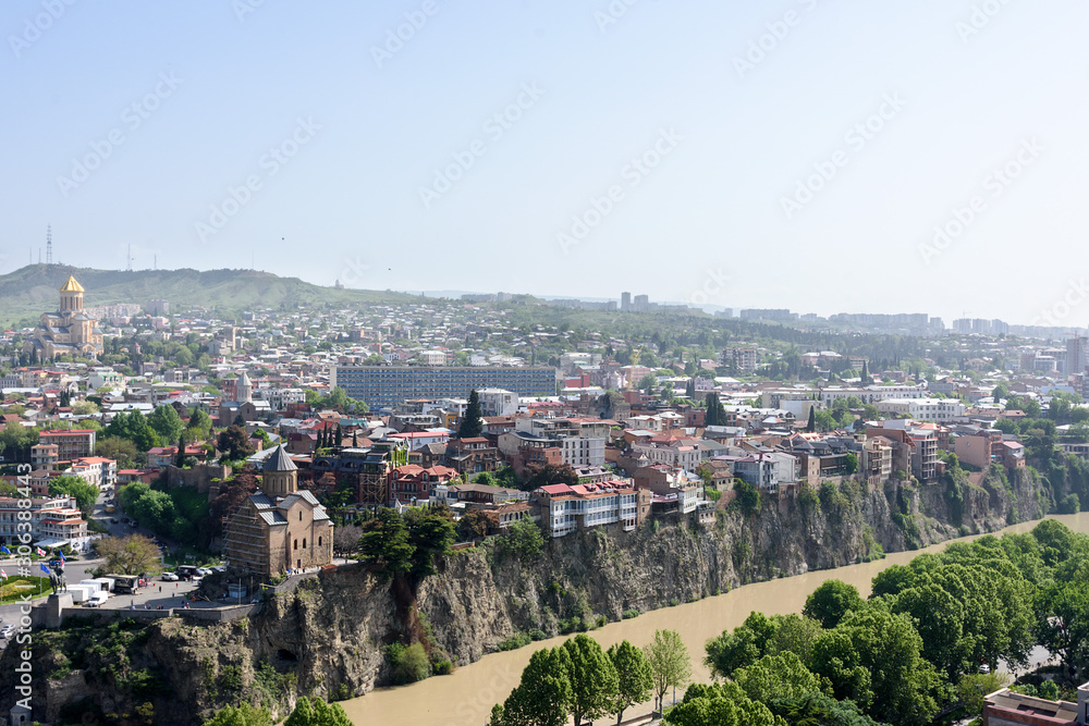 Top view on Kura river and Avlabari district in center of Tbilisi, Georgia