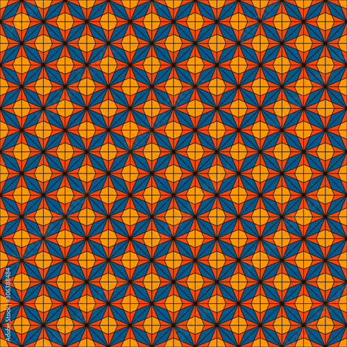 African style seamless pattern. Bright ethnic and tribal floral ornament. Ankara wax inspired textile with asanoha motif