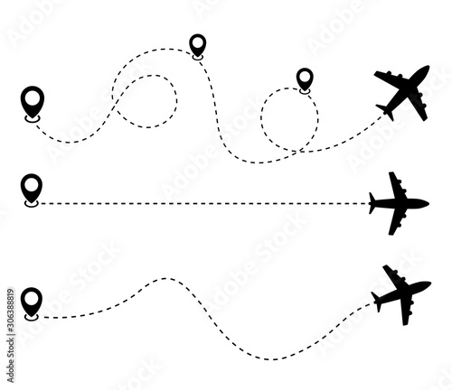 Plane and track icon on a white background. Vector illustration