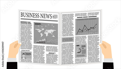 newspaper stack icon in flat design on blue background. World news magazine, paper pile, journal heap, vector illustration