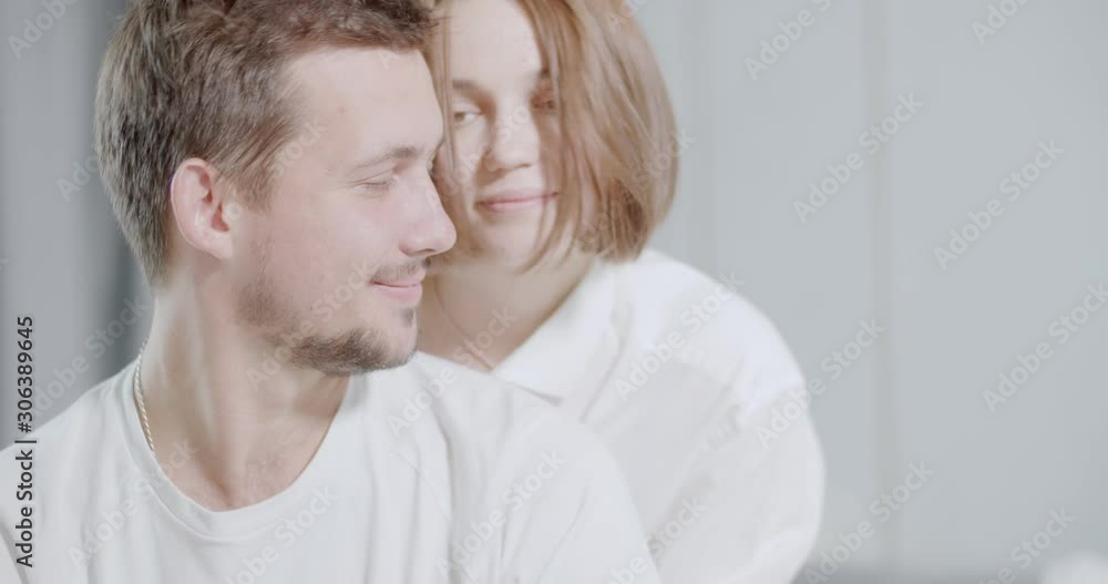 Young cute family, smiling young people are hugging, love, 4k Young cute family, smiling young people are hugging, love, 4k