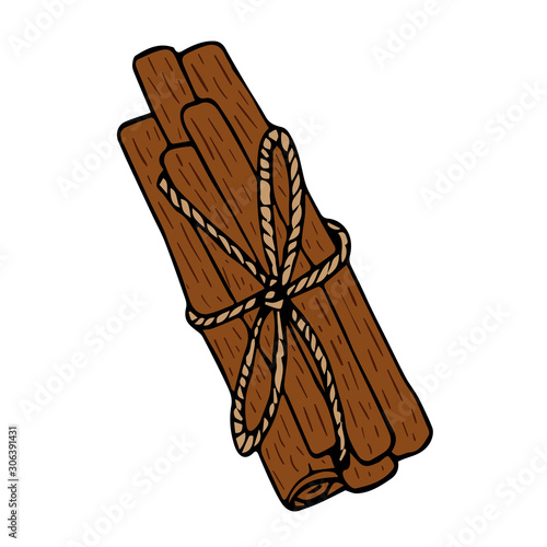 Ribbon cinnamon sticks, spice in doodle style isolated on white background vector stock illustration for design and decoration, for decal and interior decoration elements of winter decor