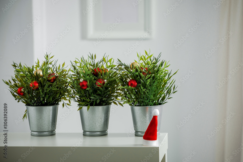 Table background of free space and chrsitmas time in home interior 