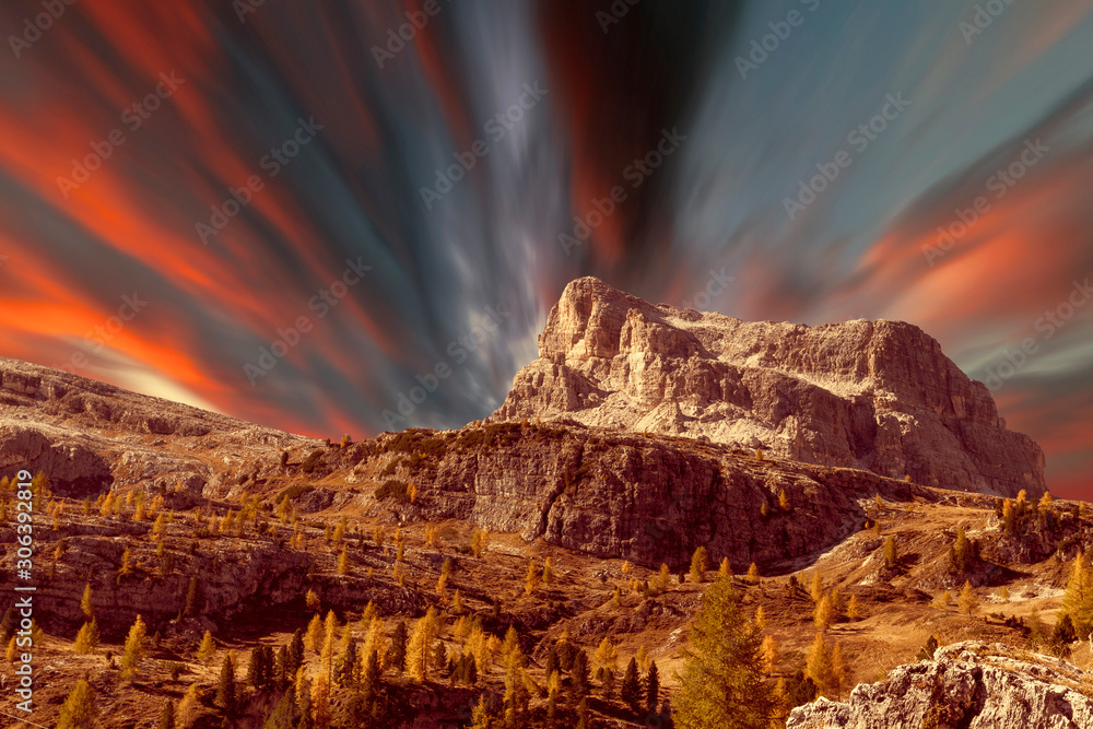mountains in the Italian Dolomites with dramatic sky