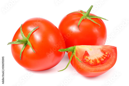 fresh tomatoes with slices isolated on white background
