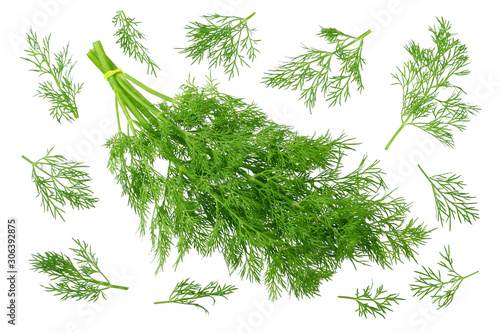 Fotografia fresh green dill isolated on white background. top view