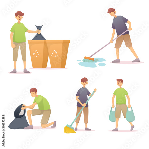 Vector Illustration Sets of Men Being Clean