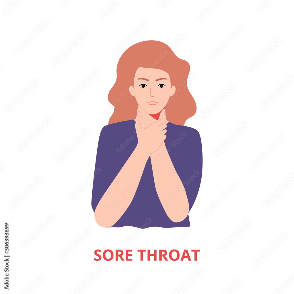 Symptoms of illness - sore throat vector illustration flat style Symptoms of illness - sore throat vector illustration flat style