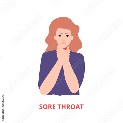 Symptoms of illness - sore throat vector illustration flat style